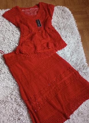 Paris style костюм красный с юбкой летний топ + юбка с бисером франция париж3 фото