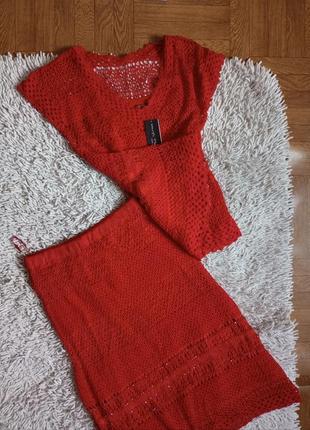 Paris style костюм красный с юбкой летний топ + юбка с бисером франция париж2 фото