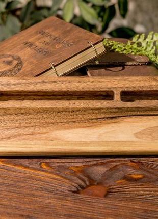 Дерев'яний органайзер для телефону і планшета «компакт»5 фото
