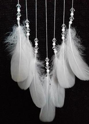 Белый ловец снов сова бусинами-кристалами2 фото