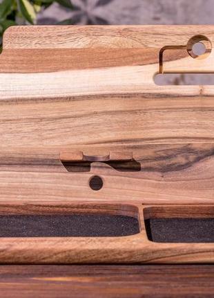 Настольный деревянный органайзер для iphone айфон и часов apple «ibook iwatch»6 фото