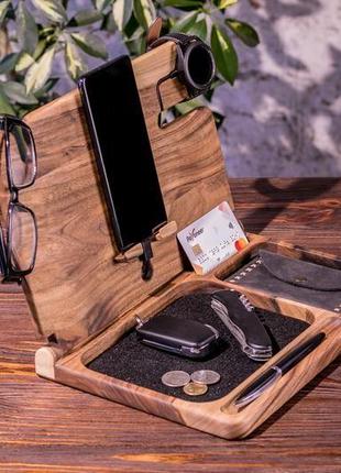 Настільний дерев'яний органайзер для телефону та годинника samsung «ibook galaxy»4 фото