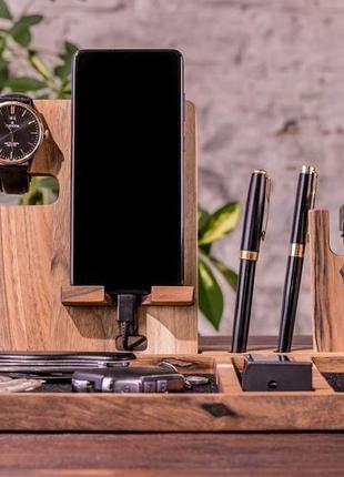 Подставки-органайзеры из дерева для гаджетов телефона ключей пистолета часов на подарок мужу парню