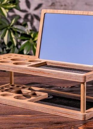 Дерев'яний органайзер для косметики з великим дзеркалом4 фото