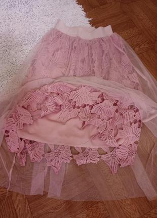 Ажурная розовая юбка фатин кружево пачка4 фото