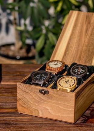 Шкатулка для часов мужская на 4 ячейки с деревянной крышкой