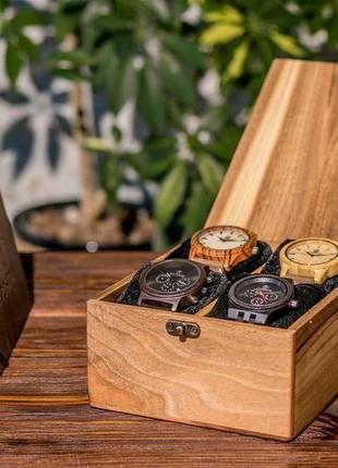 Шкатулка для часов мужская на 4 ячейки с деревянной крышкой