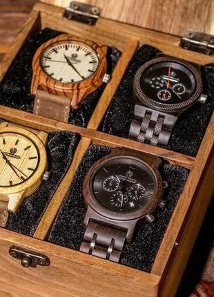 Шкатулка для часов мужская на 4 ячейки с деревянной крышкой