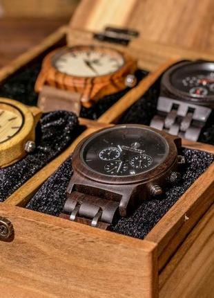 Шкатулка для часов мужская на 4 ячейки с деревянной крышкой