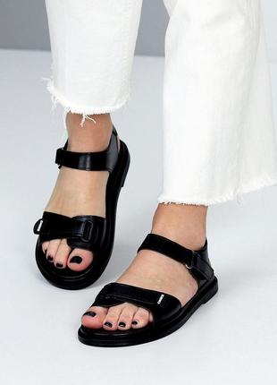 Универсальные кожаные женские черные босоножки на каблуке летние натуральная кожа лето8 фото