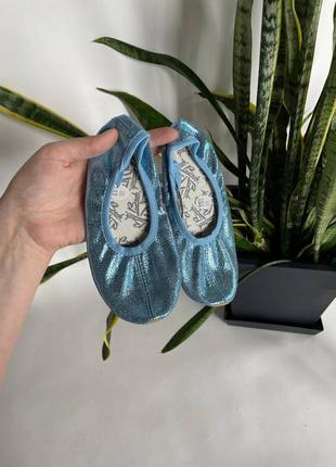 Чешки балетки дитячі блакитні блискучі святкові сяючі з резиновою підошвою