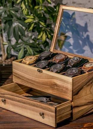 Шкатулка для украшений и 8 часов с ящиком и стеклянной крышкой