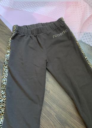 Коричневі спортивні леопардові штани з лампасами розмір xs s m roberto cavalli