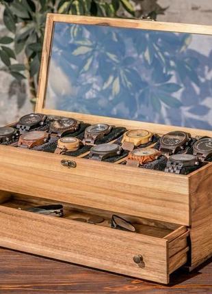 Дерев'яні скриньки для годинників на 12 місць з ящиком та скляною кришкою1 фото