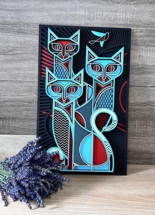 Three cats, багатошарова картина з дерева