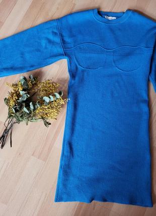 Трикотажное синее платье mango 💙 10