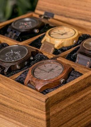 Коробка для хранения часов на 6 ячеек с ящиком и деревянной крышкой