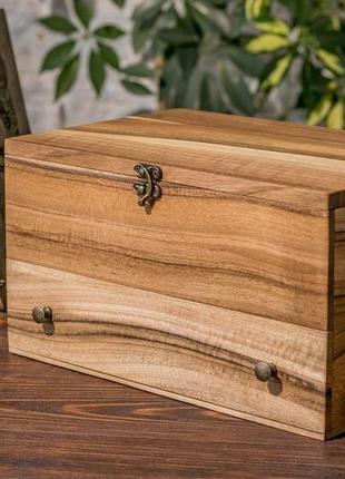 Шкатулка для часов из дерева на 8 ячеек с ящиком и деревянной крышкой6 фото