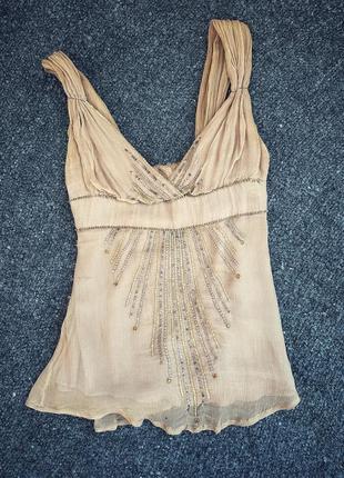 Шелковая майка-блуза расшита бисером и пайетками xs1 фото