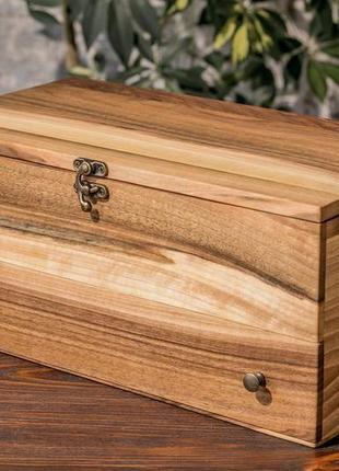 Кейс для хранения часов на 10 ячеек с ящиком и деревянной крышкой