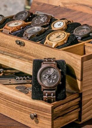 Кейс для хранения часов на 10 ячеек с ящиком и деревянной крышкой