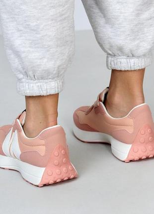 Популярные женские кроссовки известного бренда эко кожа + замша, пудра розовый летние, весенний вари6 фото