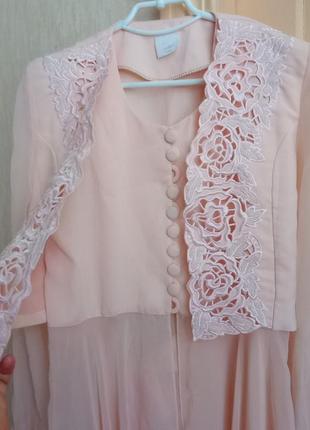 Vintage style розовый костюм платье с жакетом на пуговицах кремовый винтаж3 фото