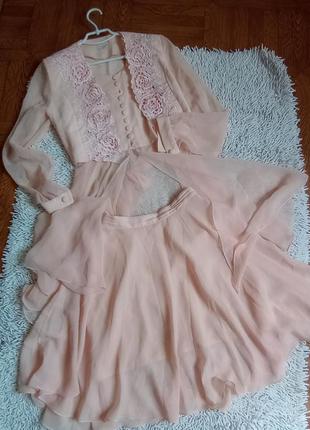 Vintage style розовый костюм платье с жакетом на пуговицах кремовый винтаж6 фото