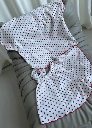 Коттоновая женская пижама футболка + шорты + резинка для волос летний комплект с сердечками4 фото