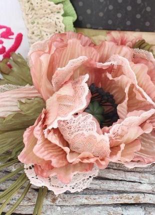 Квіти з тканини «вінтажний мак»1 фото