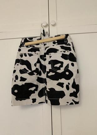 Милая джинсовая короткая юбка принт коровки, коротка юбочка,юбка пинтерест, корова