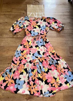 Zara женское яркое платье в цветочный принт !оригинал!1 фото