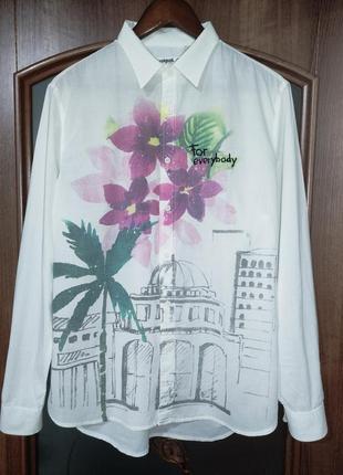 Белоснежная коттоновая рубашка оверсайз с принтом desigual (100% хлопок)1 фото