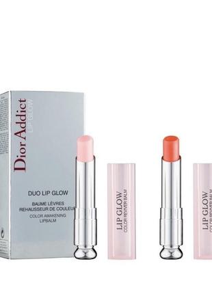 Набор бальзамов для губ dior addict duo lip color reviver balm 001 pink 004 coral1 фото