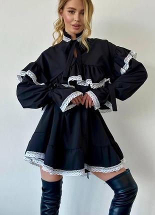 Нереальна пишна сукня софт міні обʼємне плаття з мереживом і завʼязками1 фото