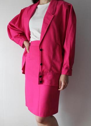 Винтажный розовый костюм барби, малиновый ретро комплект двойка жакет и юбка barbie, вынтаж