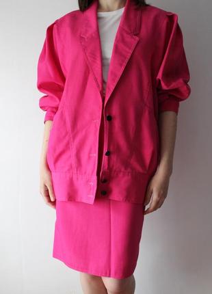 Винтажный розовый костюм барби, малиновый ретро комплект двойка жакет и юбка barbie, вынтаж10 фото