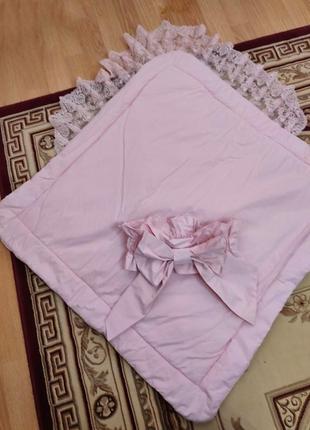 Конверт одеяло на выписку девочка весна/осень вязаный2 фото