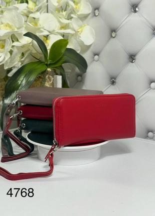Жіночий стильний та якісний гаманець з натуральної шкіри пудра8 фото