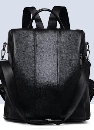 Шкіряний жіночий рюкзак сумка-трансформер, сумка-рюкзак жіноча з натуральної шкіри чорний