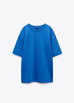 Плотная базовая синяя футболка премиум из трикотажного хлопка zara