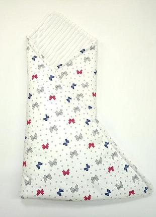 Плед демисезонный детский из белого плюша минки strips полоска и 100%белого хлопка с разноцветными бантиками