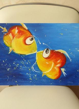 Картина рибки, олійні фарби, 40 * 30 см, відмінно підійде в дитячу кімнату4 фото