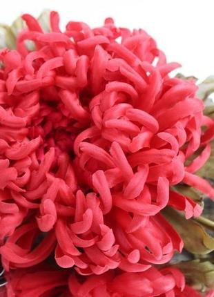 Шелковая хризантема «коралловая». цветы из ткани. брошь2 фото