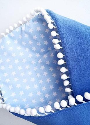 Конверт дитячий демісезонний, з синього велсофта і блакитного бавовни із зірочками, для новонародженого.3 фото
