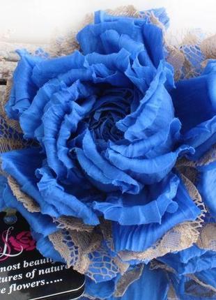 Квітка з тканини. брошка блакитна троянда1 фото