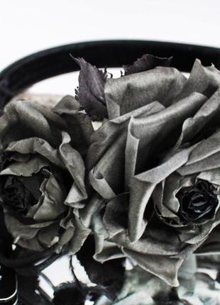 Ободок с шелковыми розами "загадка королевы". цветы из ткани1 фото