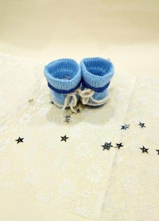 Детская обувь, пинетки  зайки голубого цвета на завязках6 фото