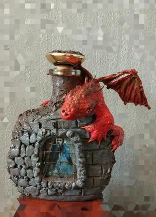 Сувенирная бутылка " красный дракон"  ручная работа7 фото