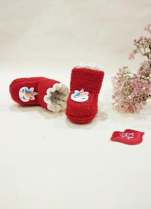 Пінетки для дівчинки, червоного кольору з одноріжками3 фото